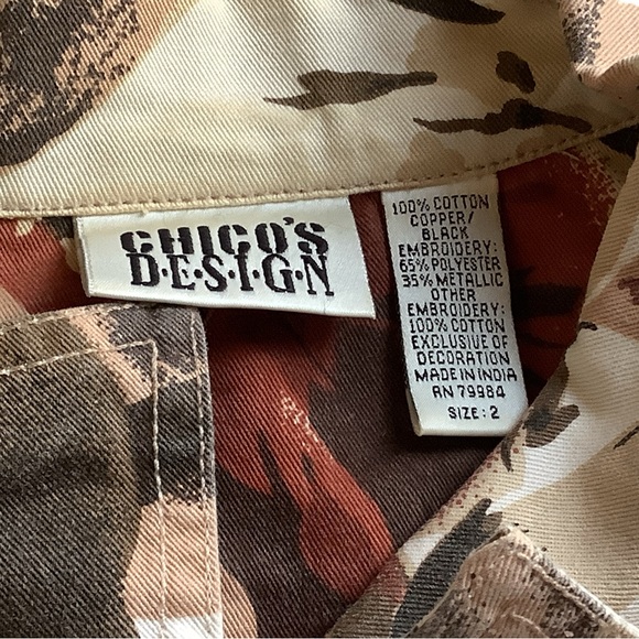 VTG Chicos Beaded Floral Jacket Large Brown 2 pockets - Picture 3 of 7